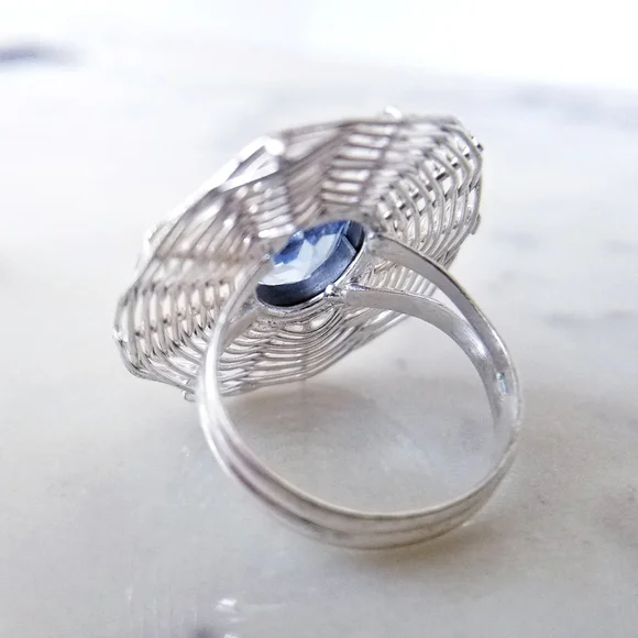 Silver Plated Blue Topaz Weave Cocktail Ring Size 9 - Picture 4 of 9